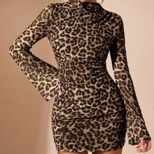 Leopard Print Long Sleeve Dress